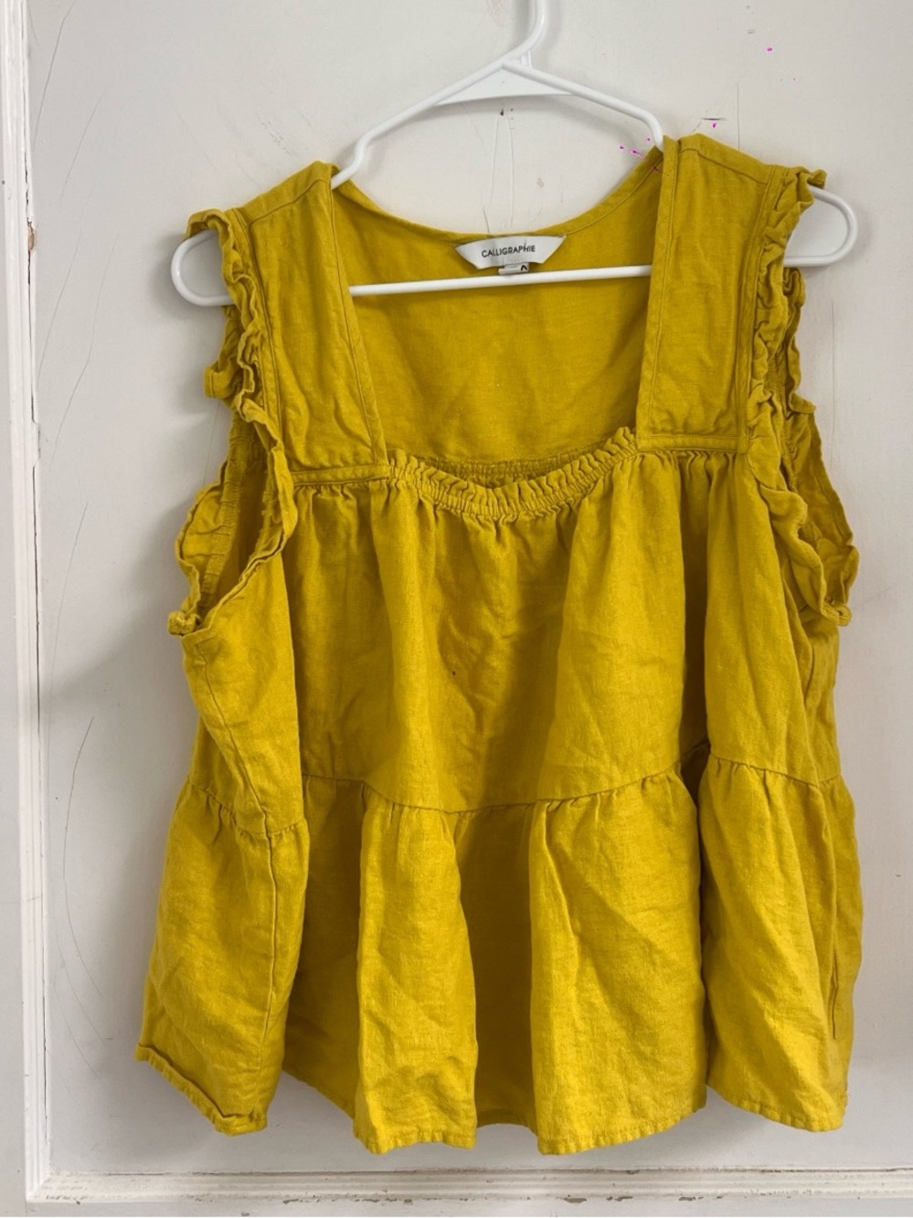 Calligpraphie boho tiered whimsical fairycore babydoll mustard top Size L
